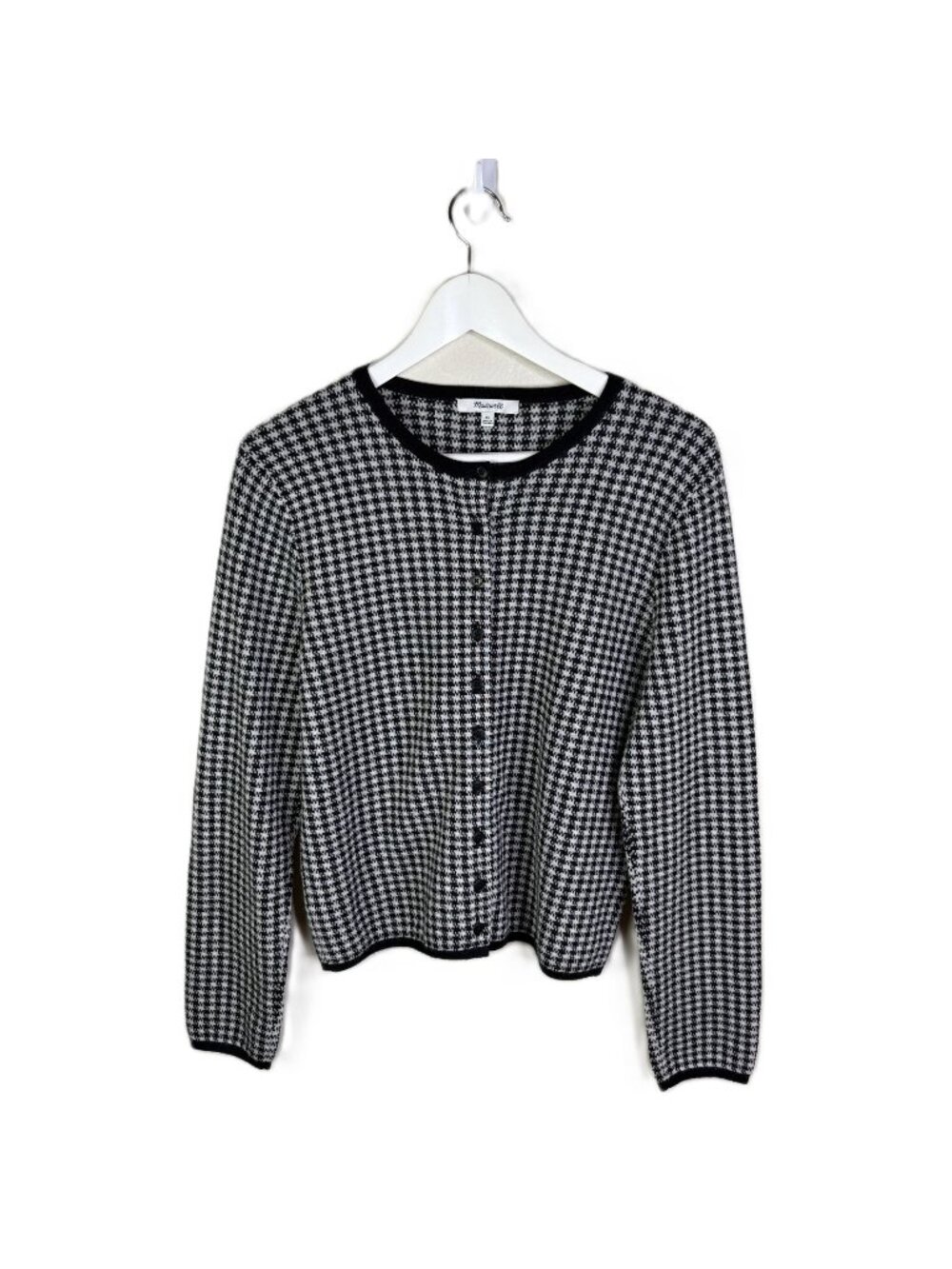 Madewell 100% Merino Wool Houndstooth Print Cardigan Sweater, Size XL
